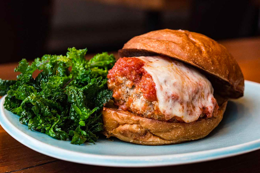 Beef and Maitake Mushroom Meatball Burgers with Tomato Butter Sauce